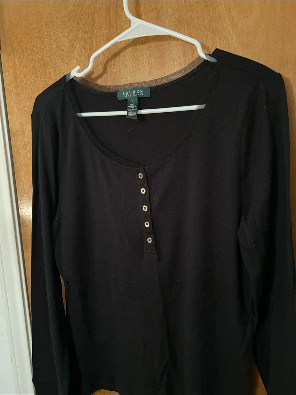 Lauren Ralph Lauren Black Long-Sleeve Henley Tee. L. Like new